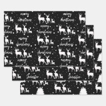 Personalised Deer & Star Pattern Christmas Black