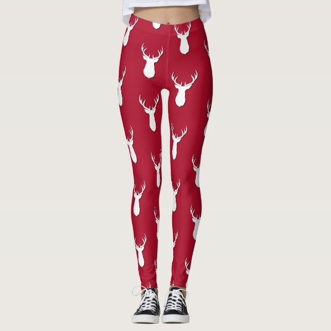 Personalised Deer Trophy Pattern Festive Leggings (Front)