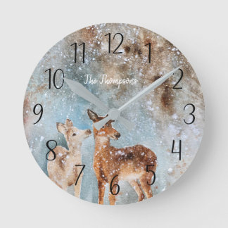 Personalised Deer Winter Scene Round Clock