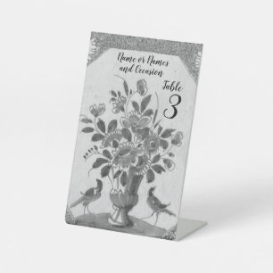 Personalised Delft floral Birds Elegant Grey Pedestal Sign