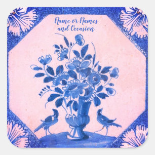Personalised Delft floral Birds  Square Sticker