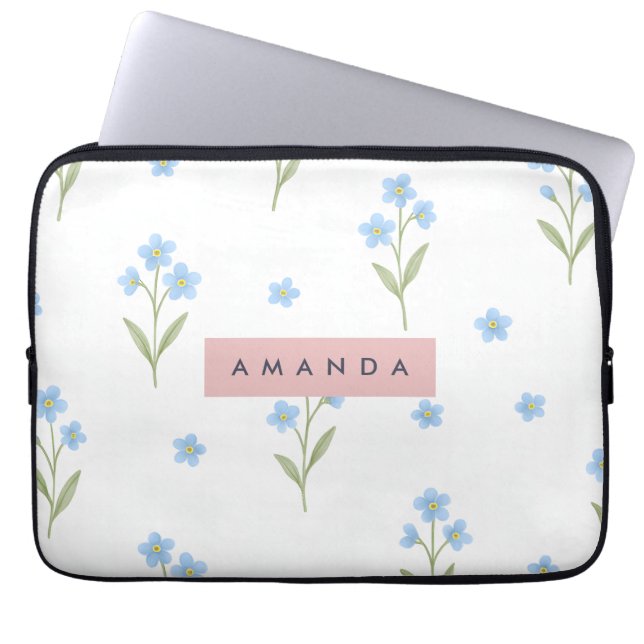 Personalised Delicate Blue Wildflower Pattern  Laptop Sleeve (Front)