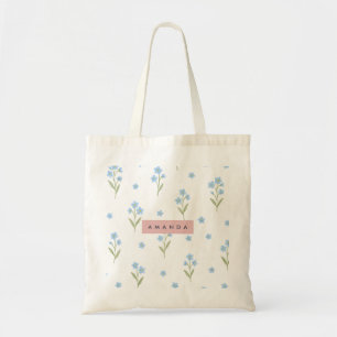 Personalised Delicate Blue Wildflower Pattern Tote Bag