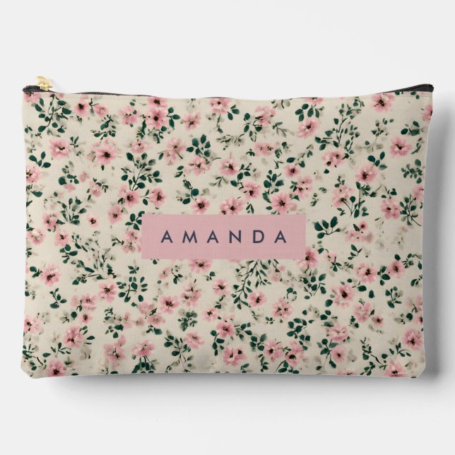 Personalised Delicate Pink Blossom Floral  Accessory Pouch (Front)