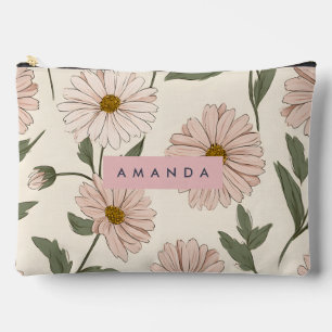 Personalised Delicate Pink Daisy Illustration Accessory Pouch