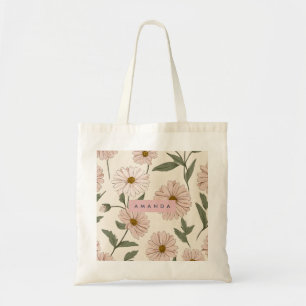 Personalised Delicate Pink Daisy Illustration Tote Bag