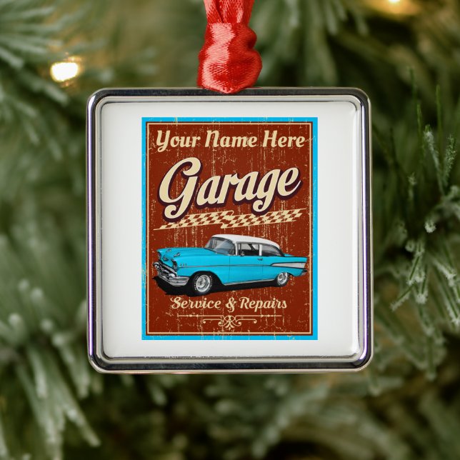 Personalised Deluxe Car Garage Metal Tree Decoration (Tree)
