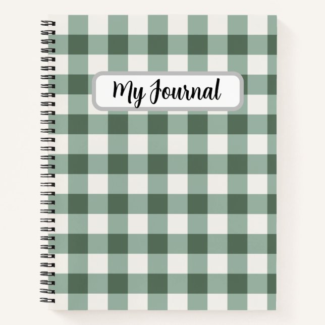 Personalised Deluxe Sage Green Gingham Notebook (Front)