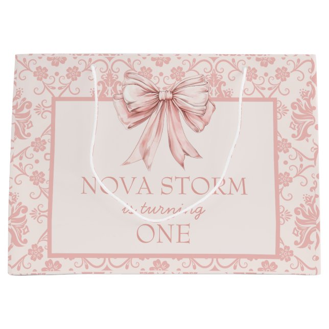 Personalised Demask Blush Pink Coquette Milestone Large Gift Bag (Front)