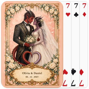 Personalised Demon Bride and Groom Wedding Favour Playing Cards