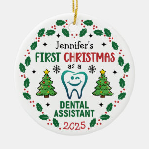 Personalised Dental Assistant First Christmas Tree Ceramic Tree Decoration