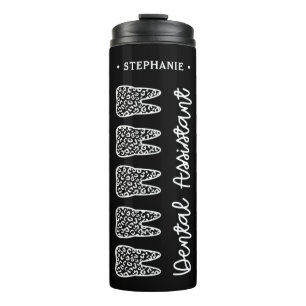 Personalised Dental Assistant Leopard Print Tooth Thermal Tumbler