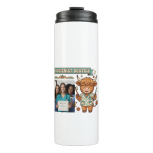 Personalised Dental Hygienist Besties Highland Cow Thermal Tumbler