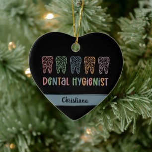 Personalised Dental Hygienist Leopard Print teeth Ceramic Tree Decoration