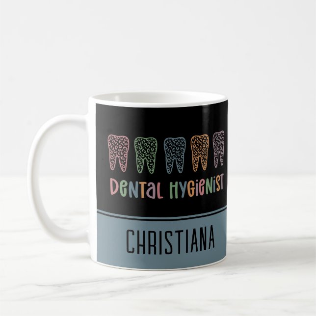 Personalised Dental Hygienist Leopard Print teeth Coffee Mug (Left)