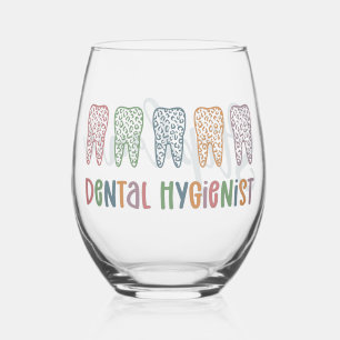 Personalised Dental Hygienist Leopard Print teeth Stemless Wine Glass