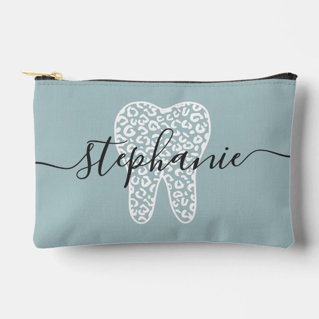 Personalised Dental Squad Leopard Print Tooth Accessory Pouch (Front)