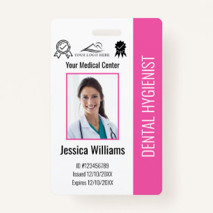 Personalised Dentist Office Logo Photo ID Pink ID Badge