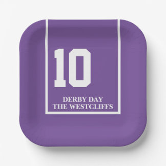 Personalised Derby Party Horse 10 Purple Paper Plate