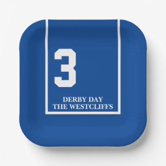 Personalised Derby Party Horse 3 Blue Paper Plate