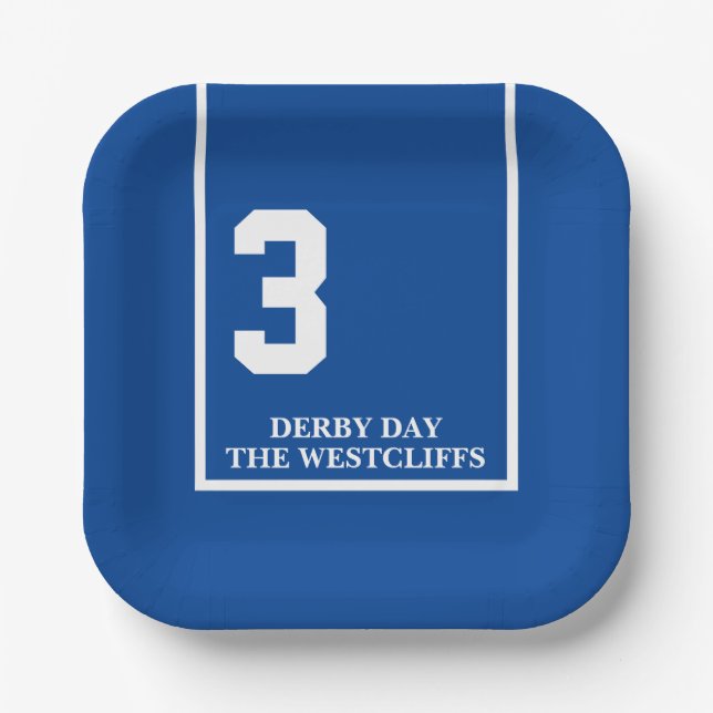 Personalised Derby Party Horse 3 Blue Paper Plate (Front)