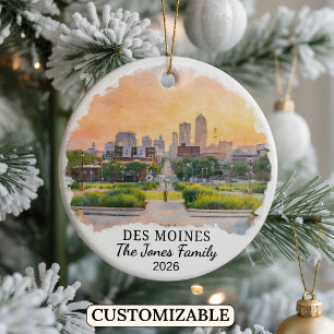 Personalised Des Moines Ornament, Custom Iowa Ceramic Tree Decoration