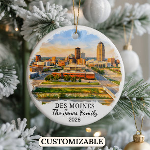 Personalised Des Moines Ornament, Custom Iowa Ceramic Tree Decoration
