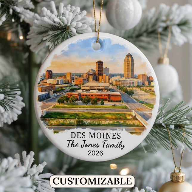 Personalised Des Moines Ornament, Custom Iowa Ceramic Tree Decoration (Creator Uploaded)