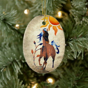 Personalised Desert Pony with Sun Horse Christmas Ceramic Tree Decoration