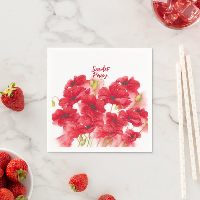 Personalised Design Scarlet Poppy.  Napkin (Insitu)