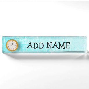 Personalised Desk Name Plate Teal Pattern