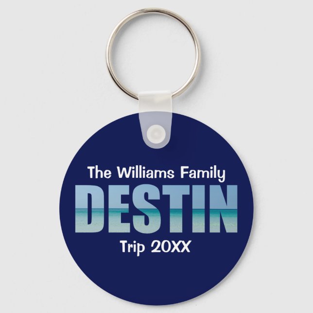 Personalised Destin Beach Trip Cool Blue Key Ring (Front)