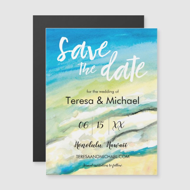 Personalised Destination Wedding Beach watercolor Magnetic Invitation (Front/Back)