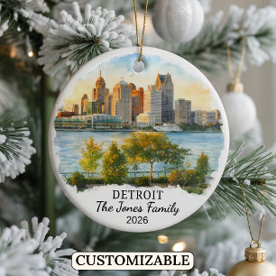 Personalised Detroit Ornament, Custom Michigan Ceramic Tree Decoration