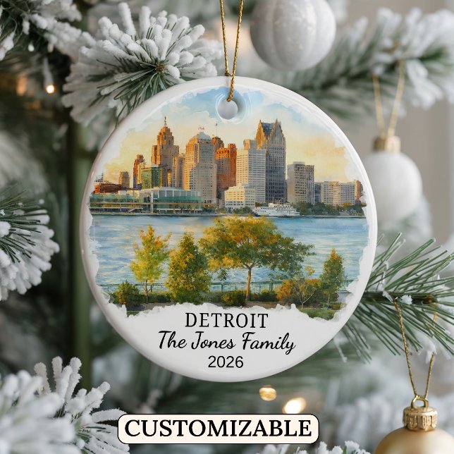 Personalised Detroit Ornament, Custom Michigan Ceramic Tree Decoration (Creator Uploaded)