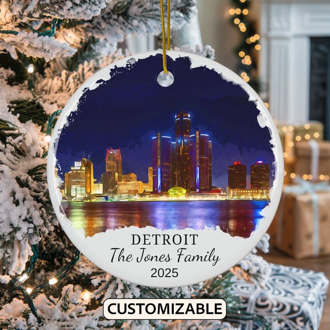 Personalised Detroit Ornament, Michigan State Ceramic Tree Decoration (Creator Uploaded)