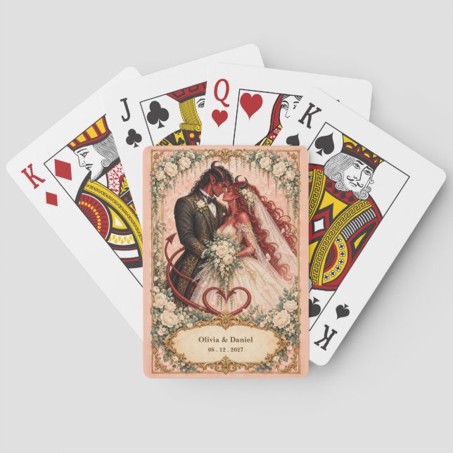 Personalised Devil Bride and Groom Wedding Favour Playing Cards (Back)