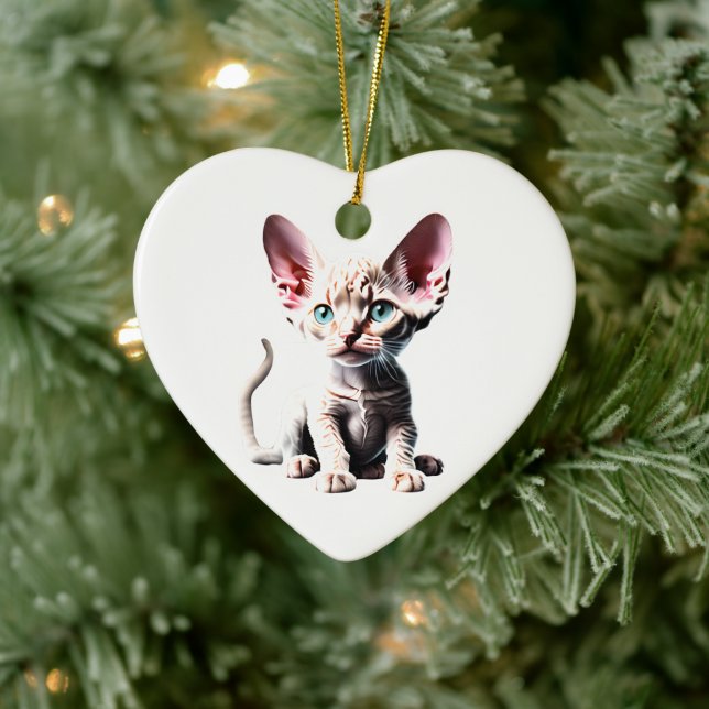 Personalised Devon Rex Kitten Ceramic Tree Decoration (Tree)