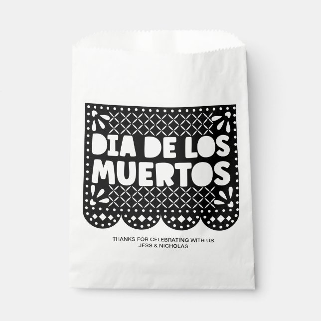 Personalised Dia de los Muertos Black Picado Papel Favour Bags (Front)