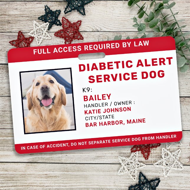 Personalised Diabetic Alert Service Dog Photo ID ID Badge (Creator Uploaded)