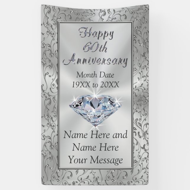 Personalised Diamond 60th Anniversary Banners (Vertical)