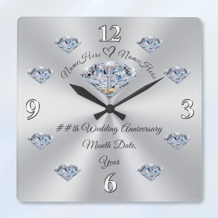 Personalised Diamond Anniversary Clock, CHRISTIAN Square Wall Clock
