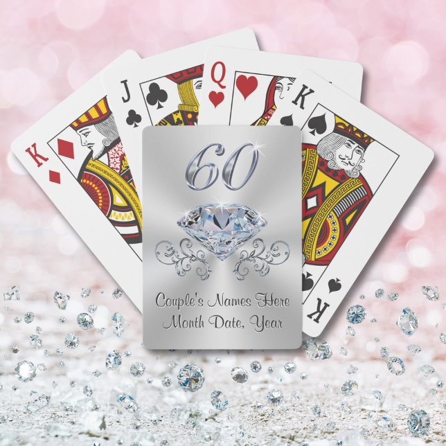 Personalised Diamond Anniversary Party Favours Playing Cards (Cheap 60th anniversary gifts. Personalize, 60th wedding anniversary favor ideas. 60 year anniversary)