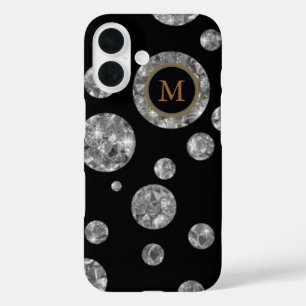 Personalised Diamond Circles on Black iPhone 16 Case