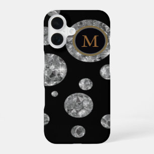 personalised diamond circles on black iPhone 16 case