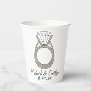 Personalised Diamond Engagement Ring Wedding Plate Paper Cups