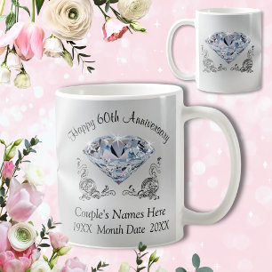 Personalised DIAMOND Happy 60th Anniversary Gifts Coffee Mug