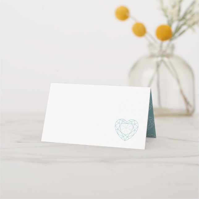 Personalised diamond heart place guest card (Front)