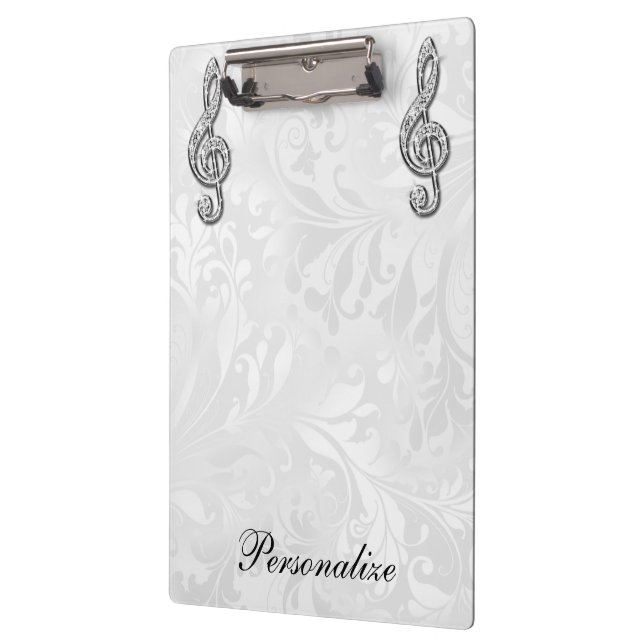 Personalised Diamond Music Note Floral Damask Clipboard (Left)