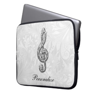 Personalised Diamond Music Note Floral Damask Laptop Sleeve